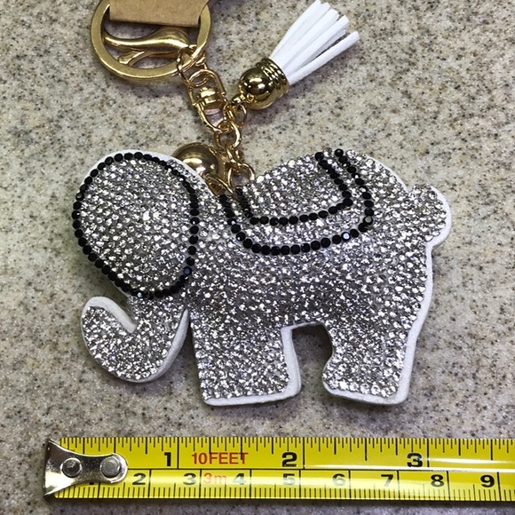 ALABAMA FANS Elephant Keychain white/blK crystal - Picture 1 of 6